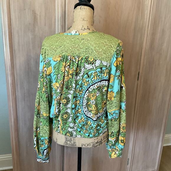 ANTHROPOLOGIE TINY BRAND Long sleeve v-neck wrap look blouse boho retro 70’s L - Picture 7 of 15